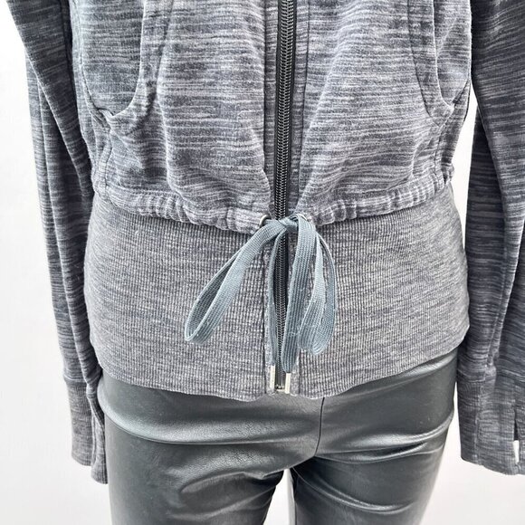 Athleta Tiger Terry Zip-Up Hoodie Heathered Gray Cinch Waist Sweatshirt Women XS - Picture 6 of 13